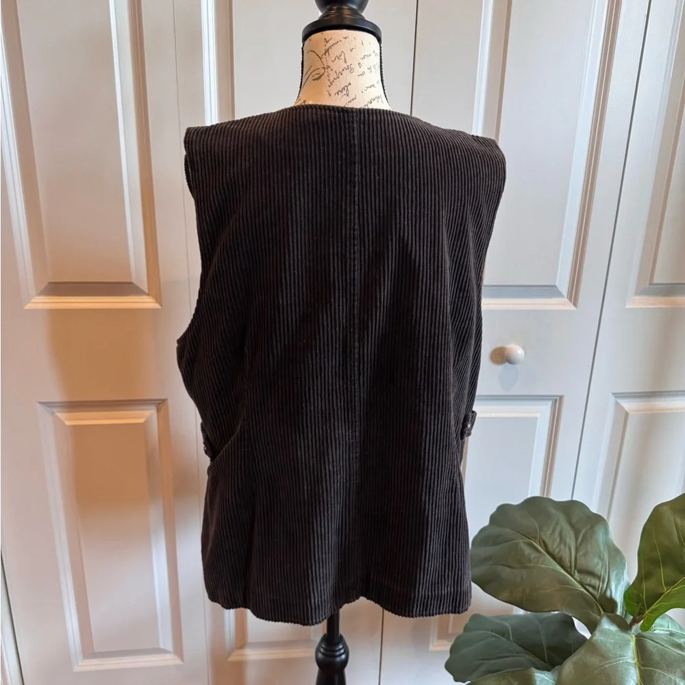 Vintage look Corduroy Vest Large Brown Retro 90s Utility Vest academic‎